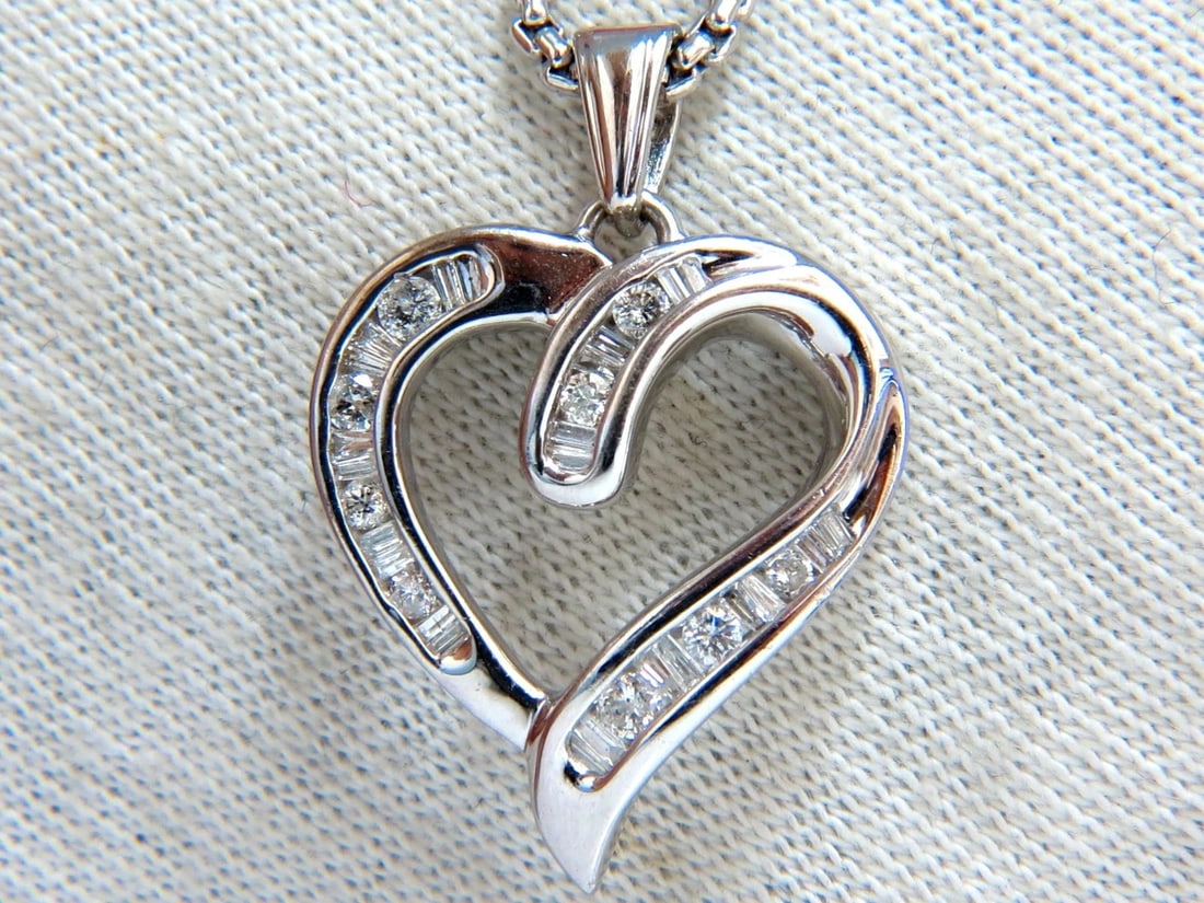 .50ct Open Heart Rounds & Baguettes Diamond Necklace 14 karat - 2