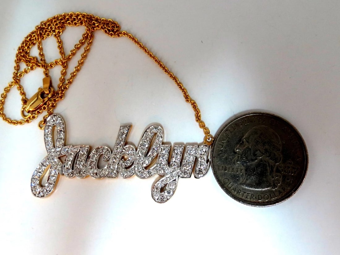 1.50ct natural diamonds Jacklyn Name plate necklace 14 Karat - 2