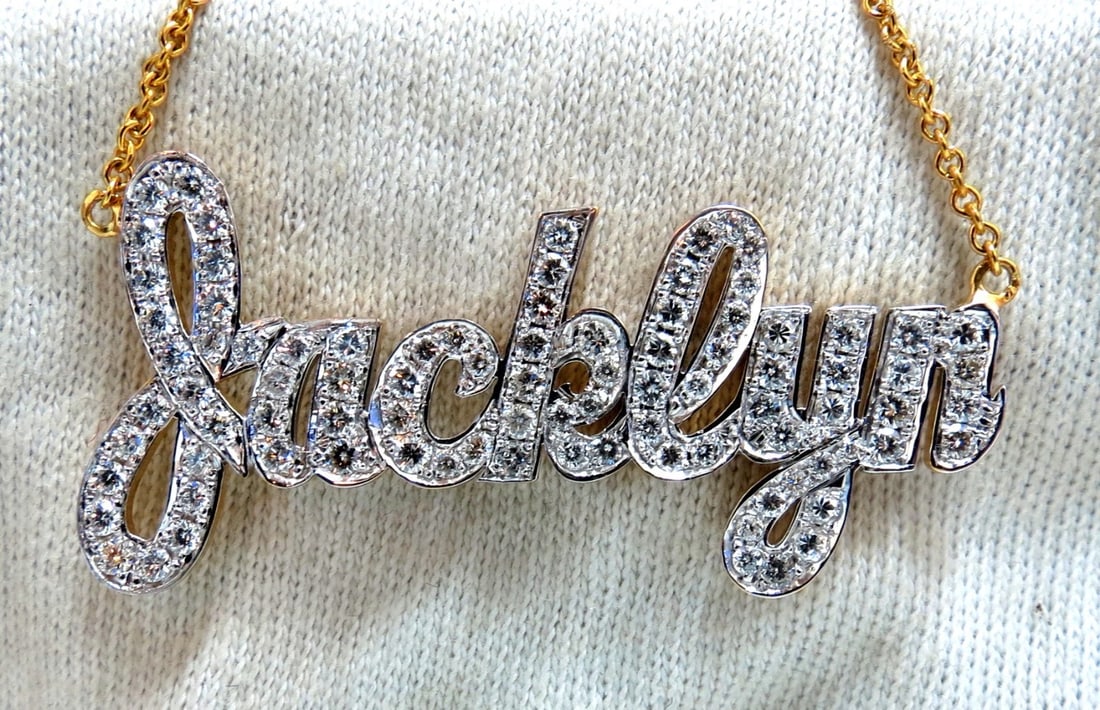 1.50ct natural diamonds Jacklyn Name plate necklace 14 Karat - 3