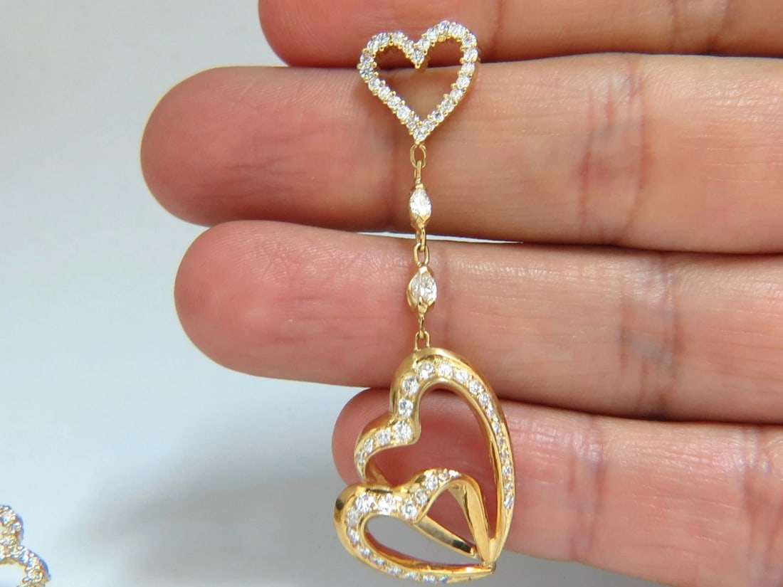3.00ct Natural Diamonds Hearts on Hearts Dangle Earrings 18 karat - 6