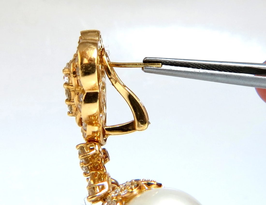 15.6mm Natural South Sea Pearl 7.50ct Diamonds Dangle Earrings 18kt - 4