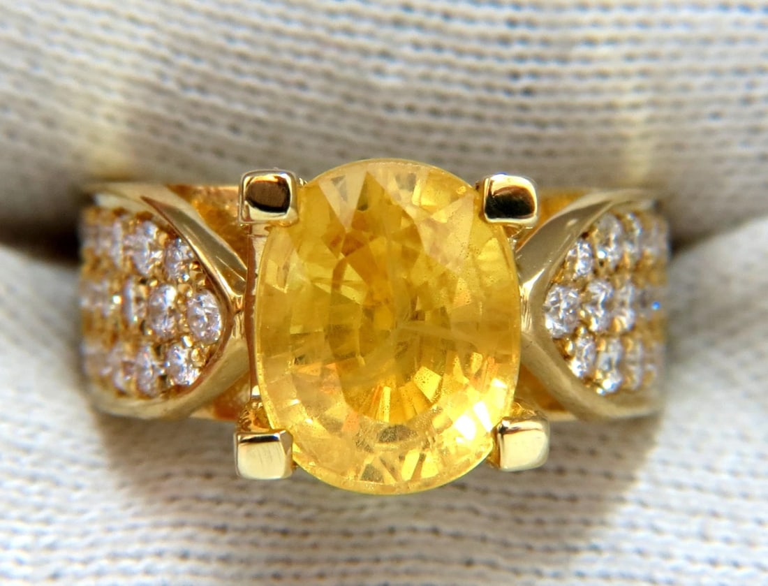 7.06ct Natural yellow sapphire ring 18kt. Raised Bead Set - 5