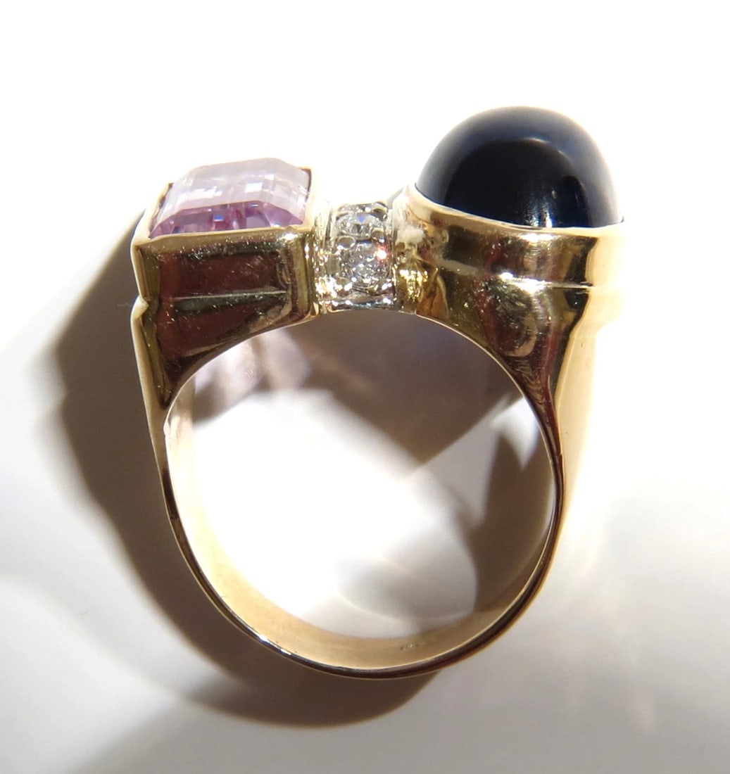 14.75ct Lab Sapphire diamonds ring vivid blue 14kt Kunzite - 4