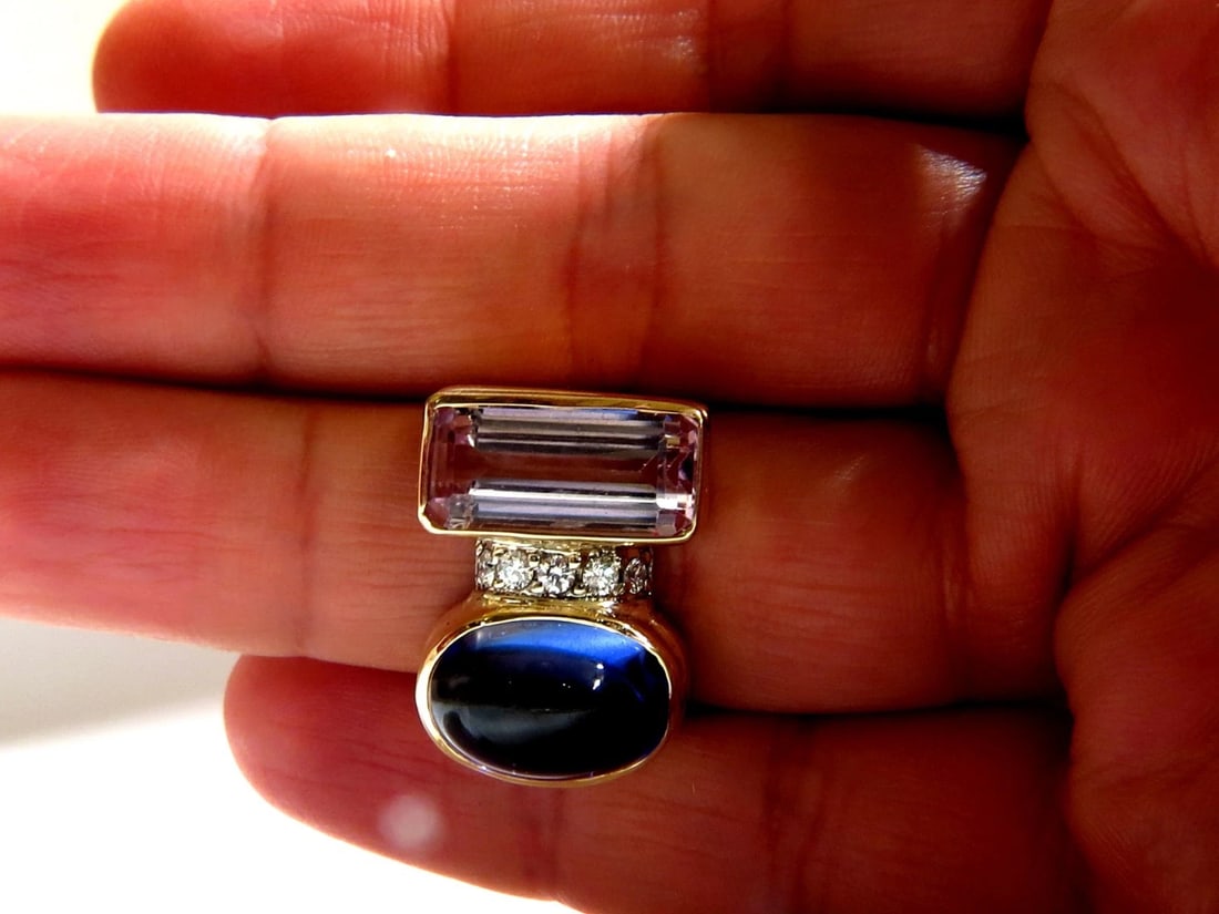 14.75ct Lab Sapphire diamonds ring vivid blue 14kt Kunzite - 5