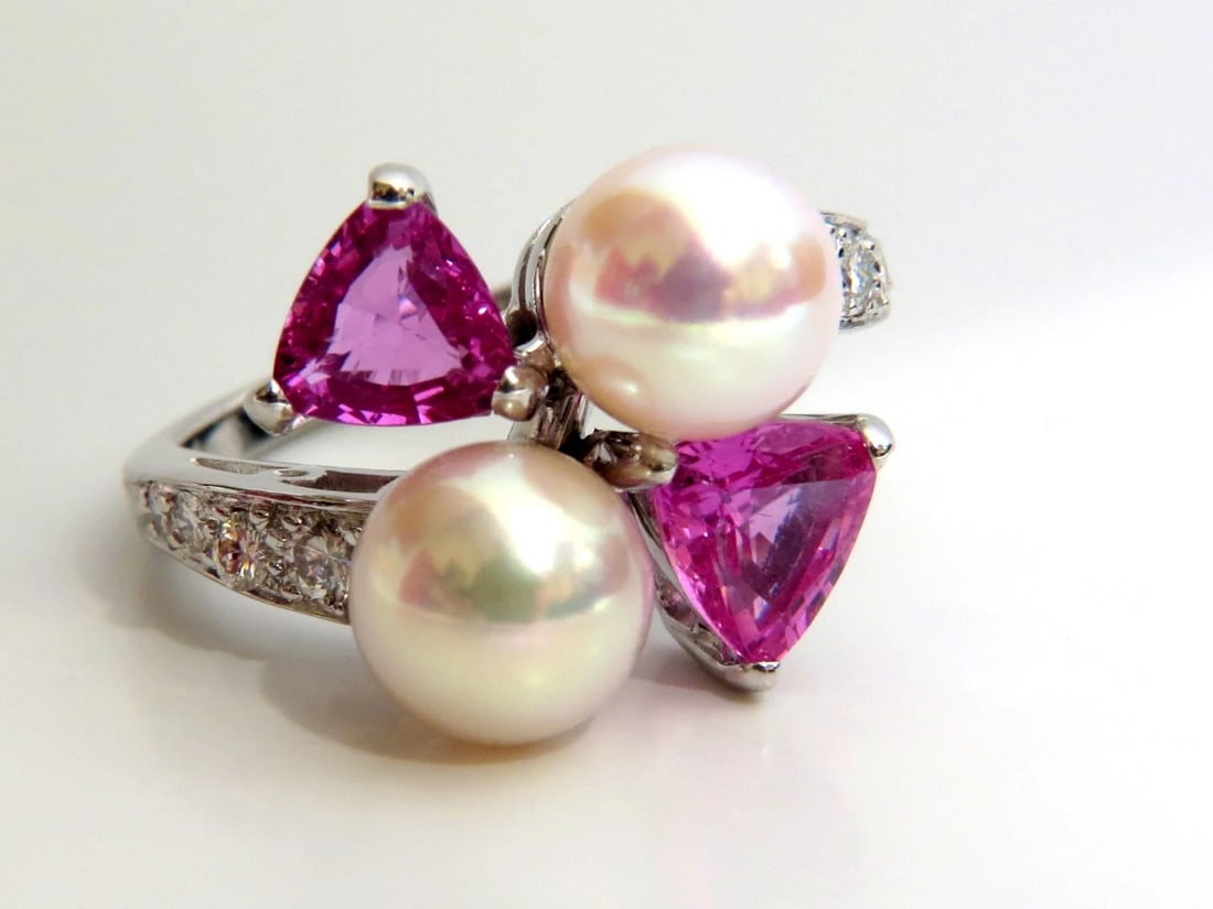 7.8mm Natural South Seas Pink sapphire Diamonds platinum ring: Title: 7.8mm Natural South Seas Pink sapphire Diamonds platinum ring Description: Pearl Cocktail Mod Deco 7.8mm natural South Seas pearl ring Excellent AAA Quality Natural Pink Sapphires: 2.20ct .50ct