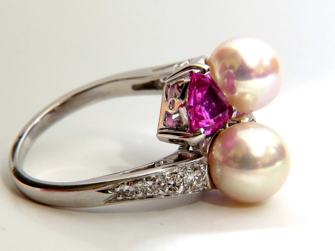 7.8mm Natural South Seas Pink sapphire Diamonds platinum ring - 2
