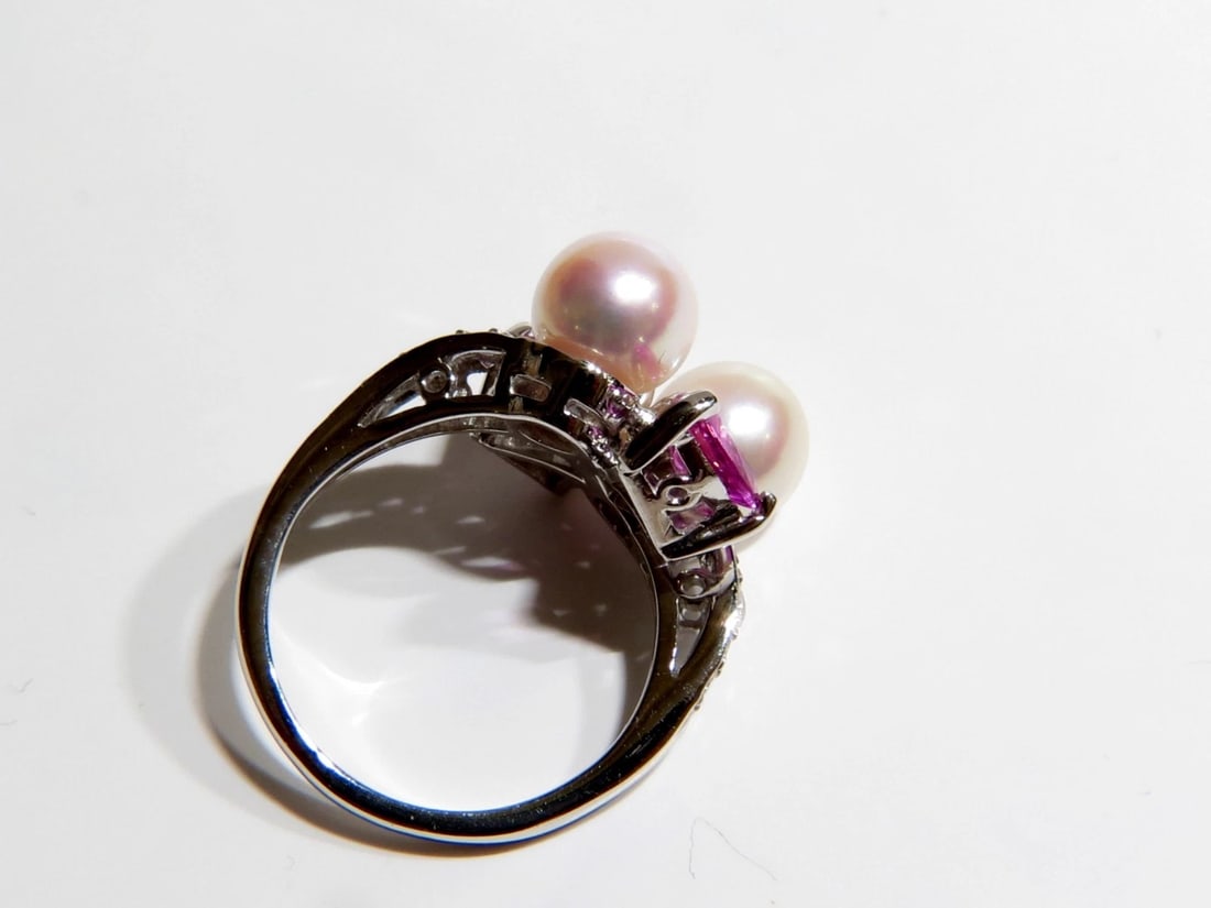 7.8mm Natural South Seas Pink sapphire Diamonds platinum ring - 3