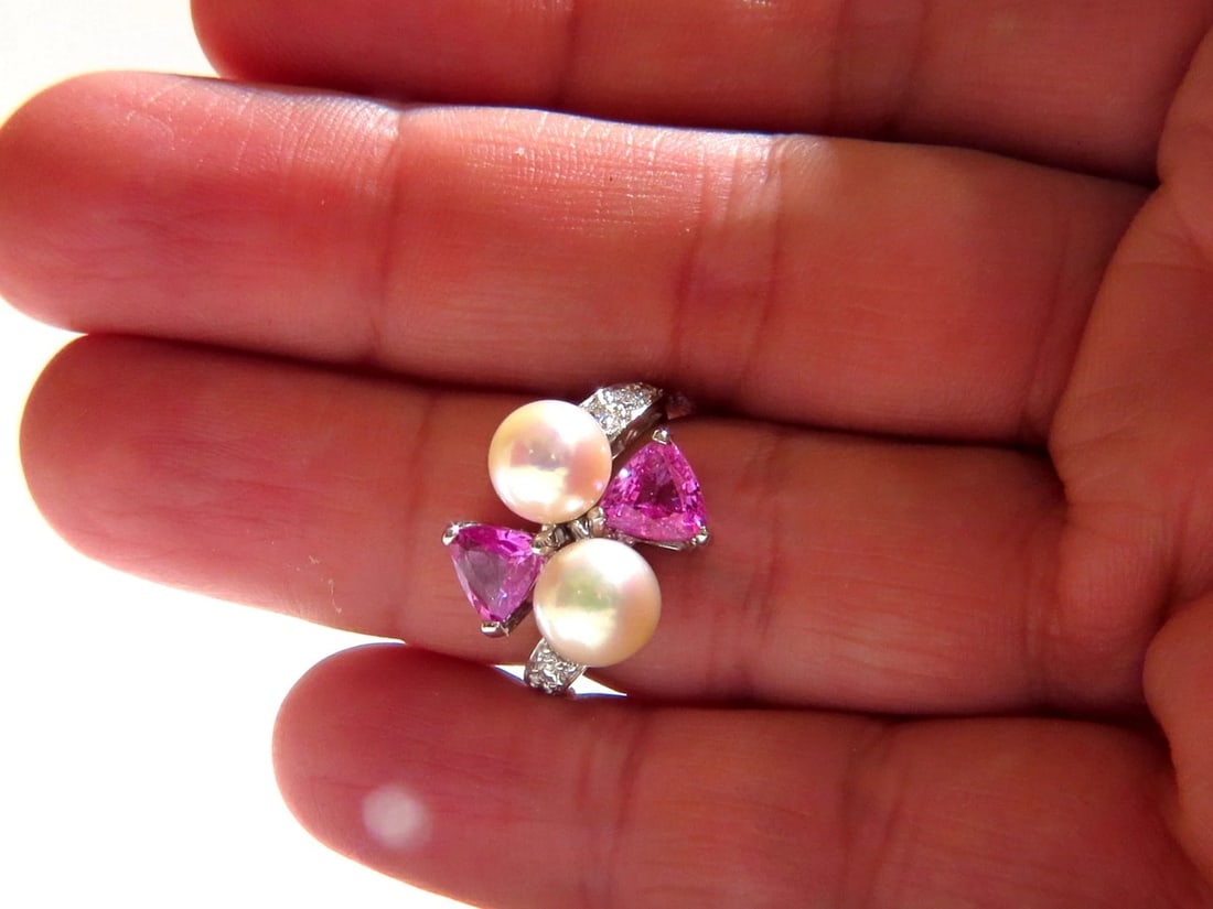 7.8mm Natural South Seas Pink sapphire Diamonds platinum ring - 4