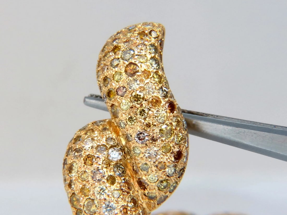 11ct. Natural Fancy Yellow Multicolor Diamond Swirl Dome Clip Earrings 14kt - 5