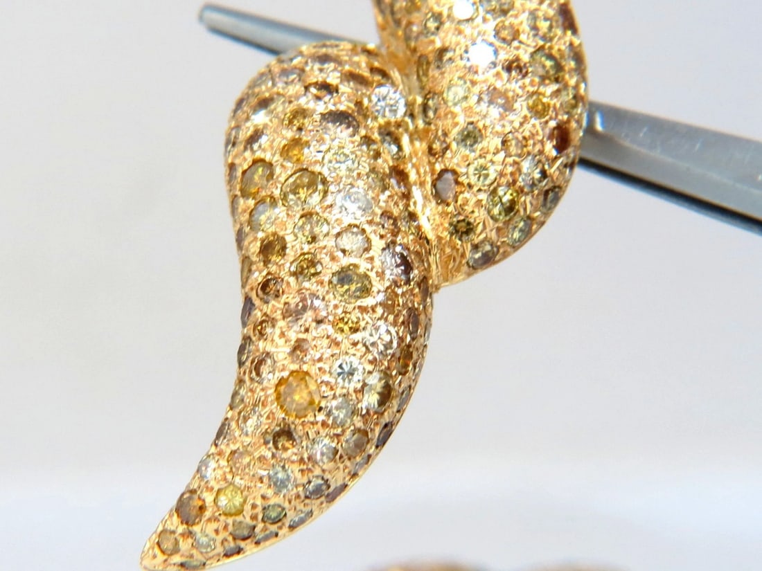 11ct. Natural Fancy Yellow Multicolor Diamond Swirl Dome Clip Earrings 14kt - 6