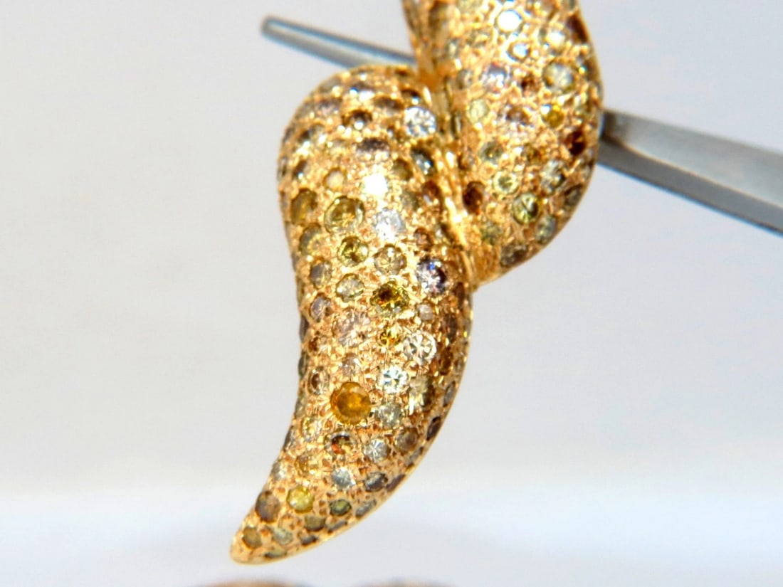 11ct. Natural Fancy Yellow Multicolor Diamond Swirl Dome Clip Earrings 14kt - 7