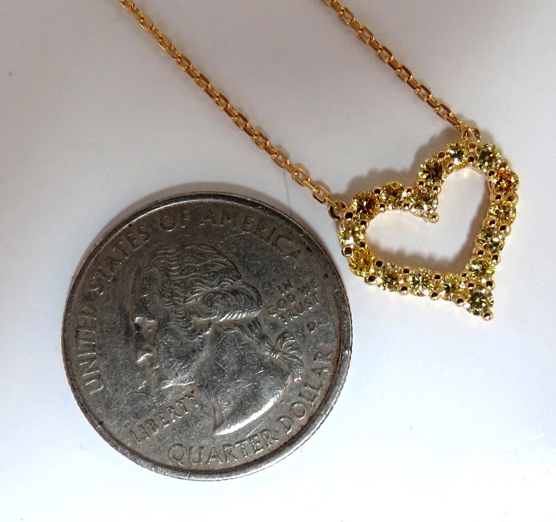 1.00ct Natural Fancy Yellow diamonds open heart necklace 14kt - 4