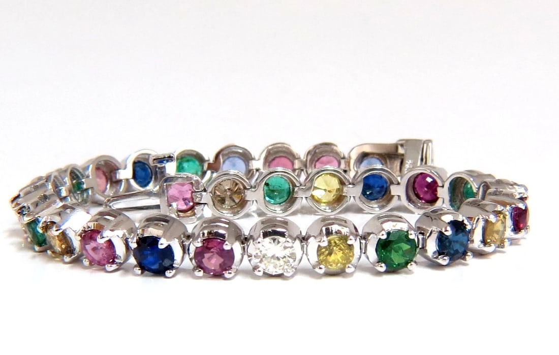 10.30ct natural ruby emerald sapphires diamond tennis bracelet 14kt gem line (1 of 8)