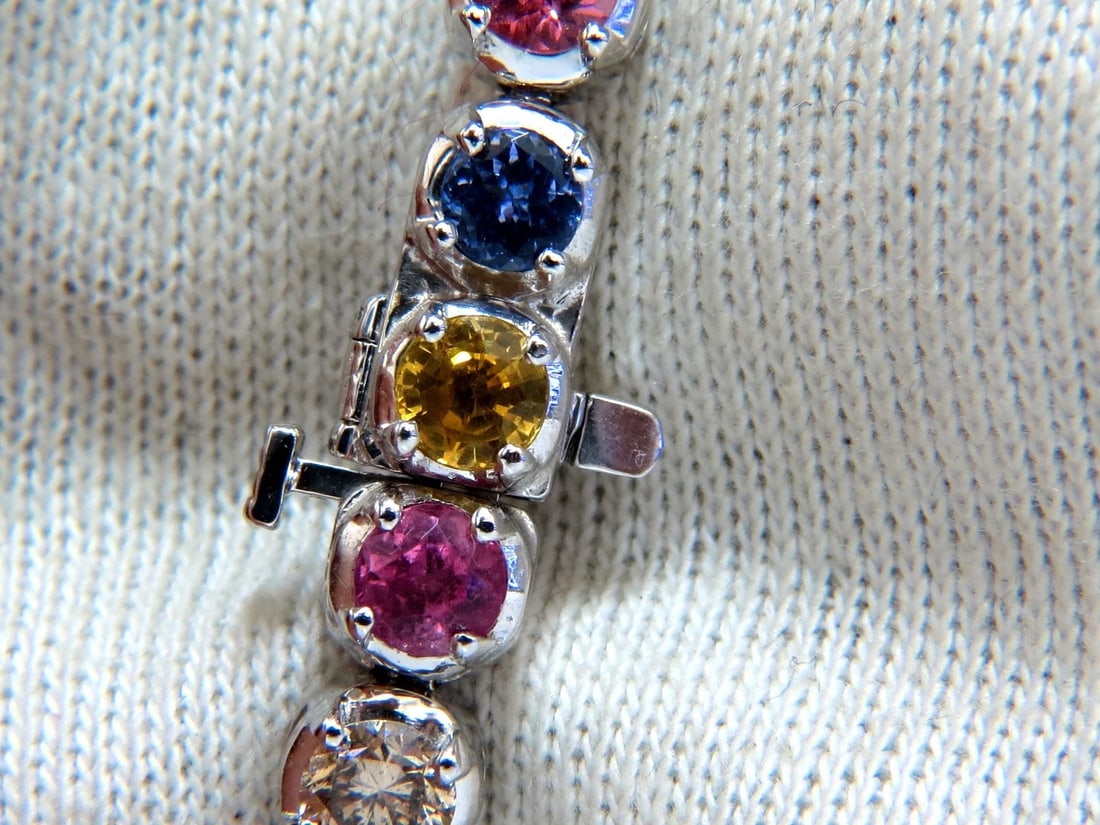 10.30ct natural ruby emerald sapphires diamond tennis bracelet 14kt gem line - 3