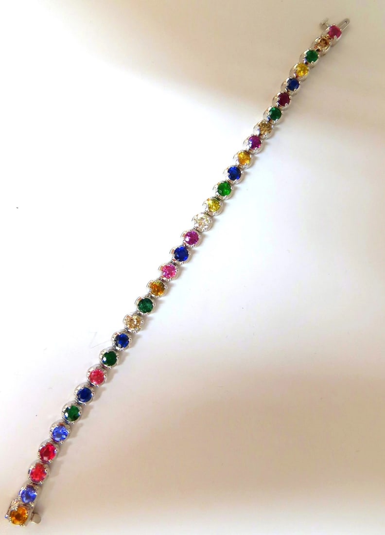 10.30ct natural ruby emerald sapphires diamond tennis bracelet 14kt gem line - 8