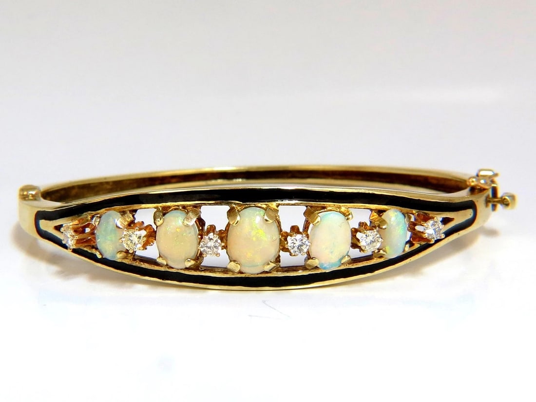 6.60ct natural Australian opals diamond bangle cocktail bracelet 14kt Vintage - 2