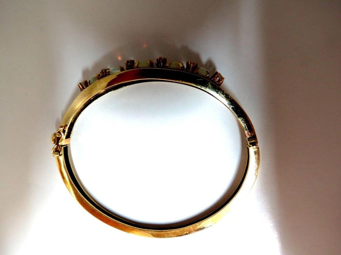 6.60ct natural Australian opals diamond bangle cocktail bracelet 14kt Vintage - 5