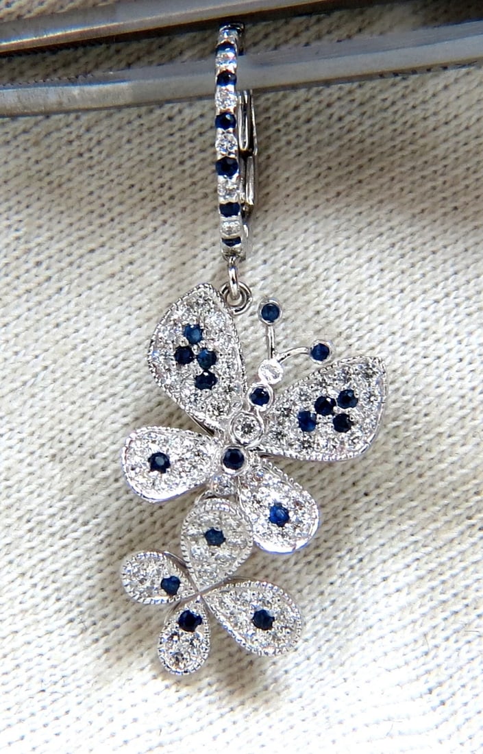 1.90ct Natural Sapphire Diamond Butterfly Dangle Earrings 14kt - 2