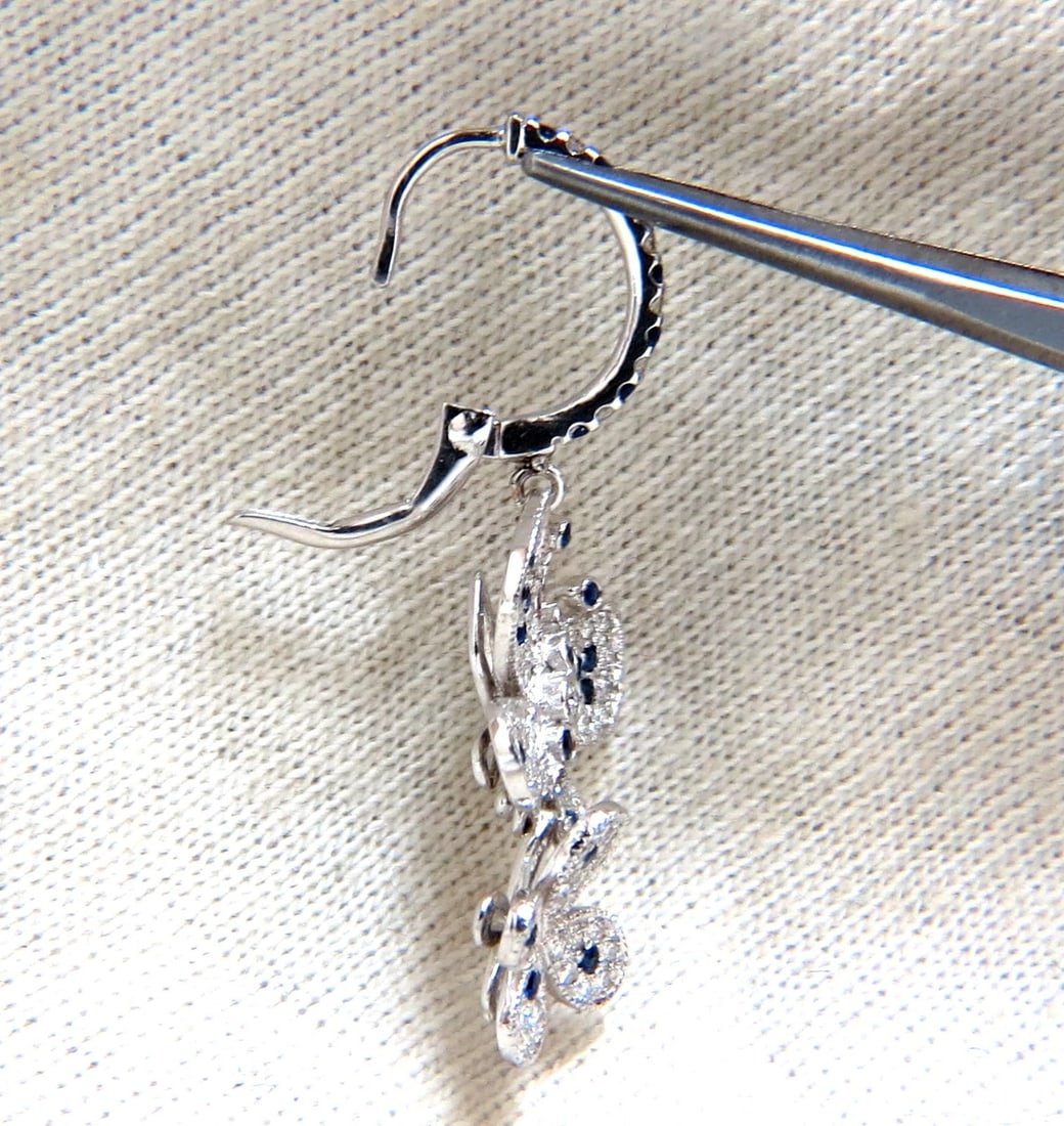 1.90ct Natural Sapphire Diamond Butterfly Dangle Earrings 14kt - 3
