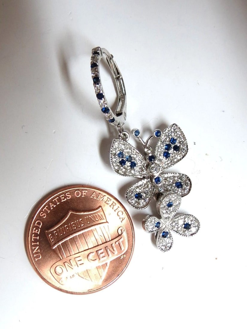 1.90ct Natural Sapphire Diamond Butterfly Dangle Earrings 14kt - 5