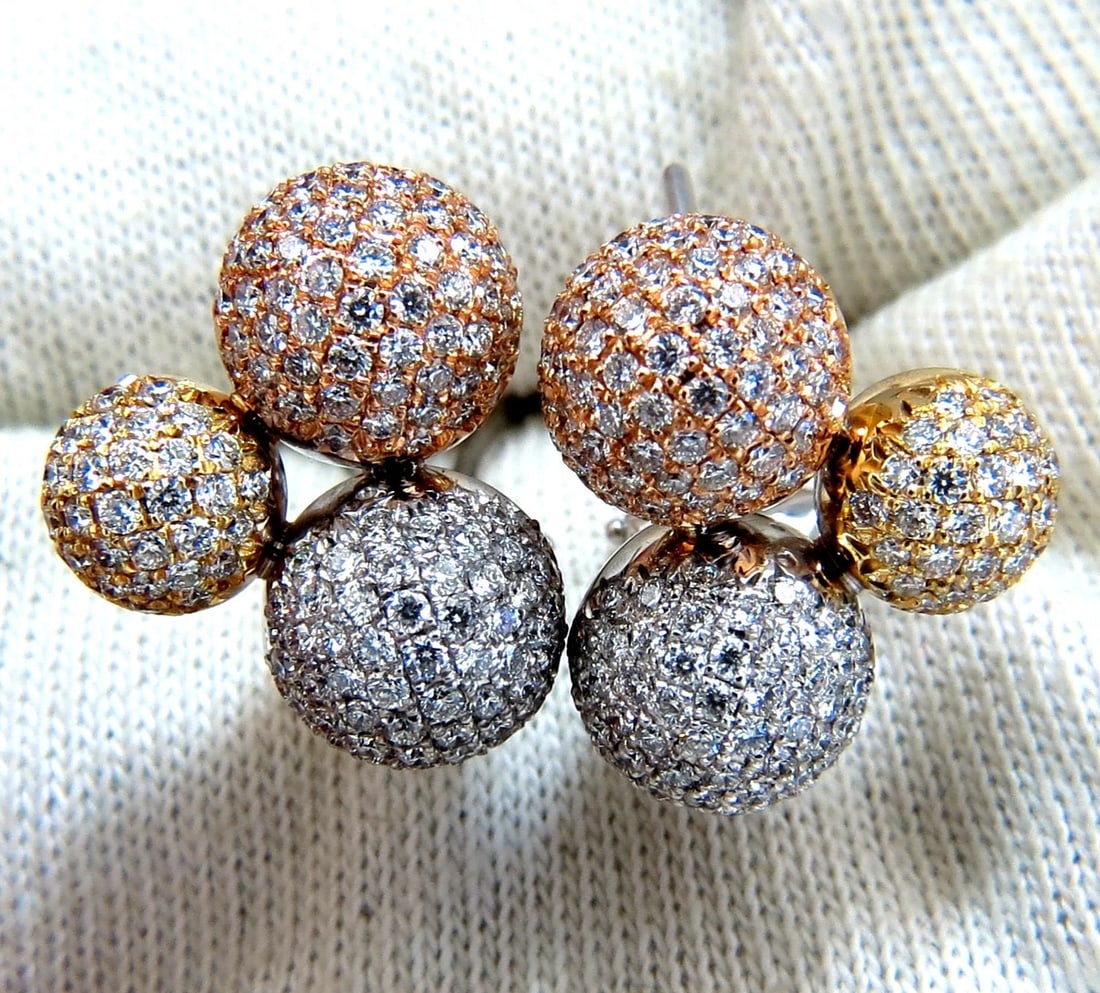 3.70ct Ball Cluster Bead Set diamonds Clip Earrings 18kt - 3