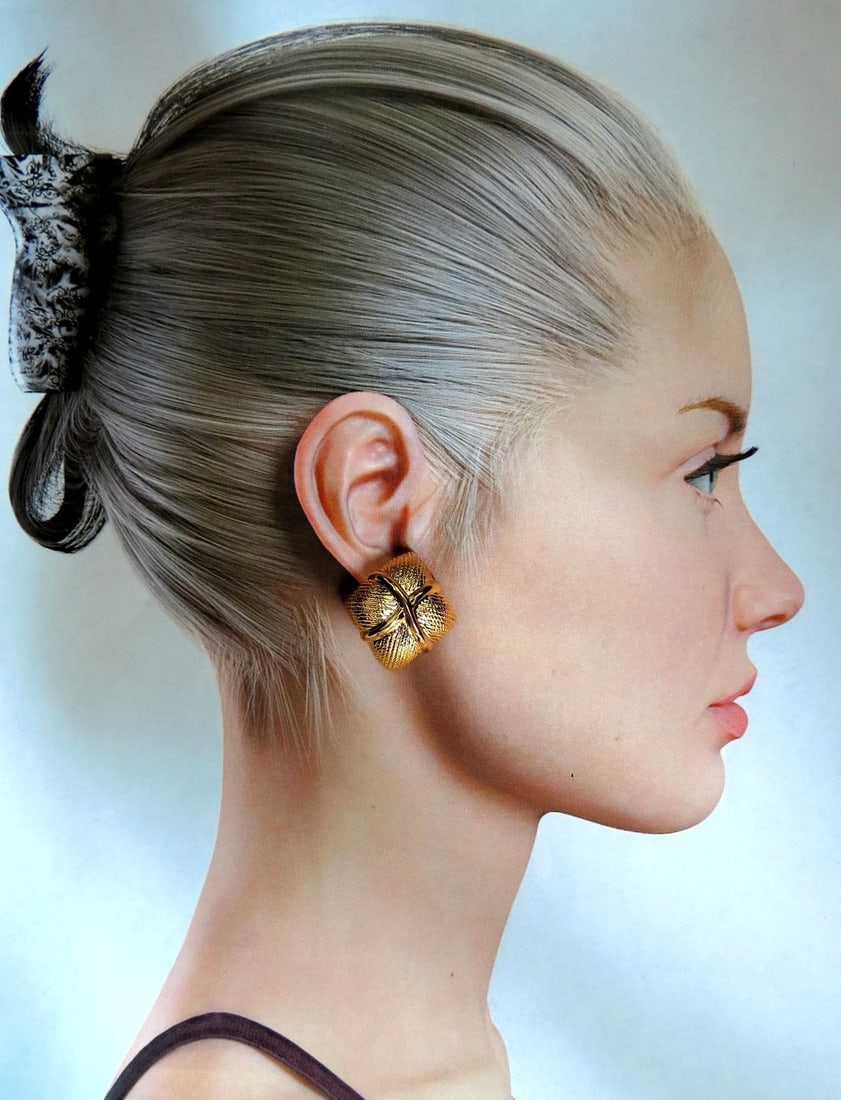 14kt Gold Textured Clip Earrings & Omega - 4