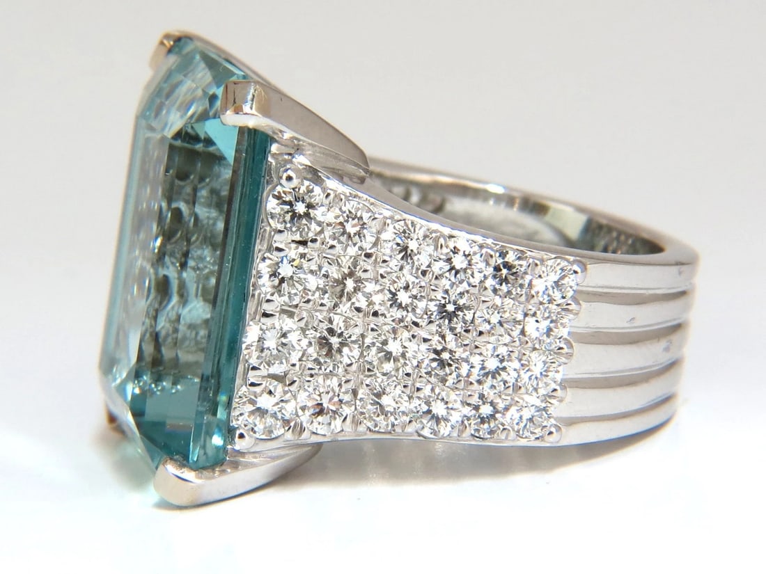 GIA Certified 28.26ct Natural Aquamarine diamonds ring Vivid 14kt - 3