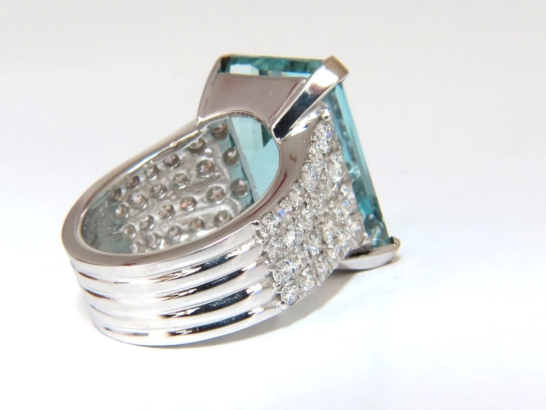 GIA Certified 28.26ct Natural Aquamarine diamonds ring Vivid 14kt - 4
