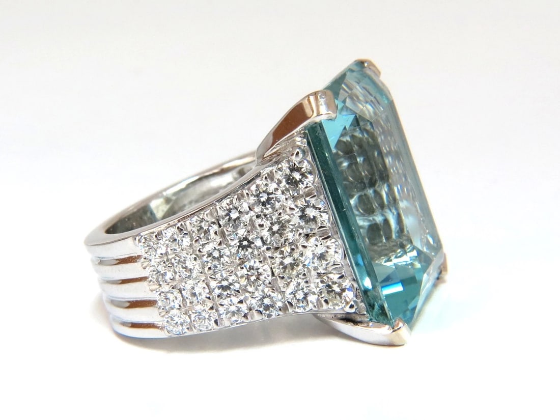 GIA Certified 28.26ct Natural Aquamarine diamonds ring Vivid 14kt - 5