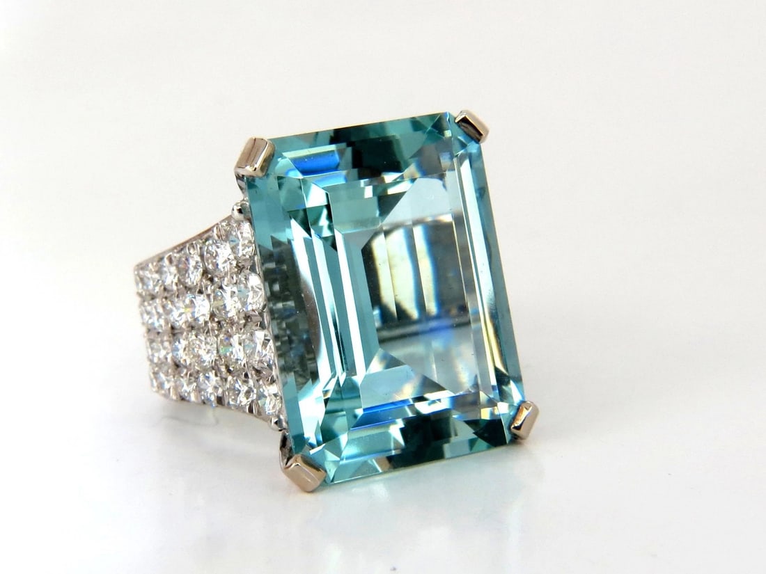 GIA Certified 28.26ct Natural Aquamarine diamonds ring Vivid 14kt - 6
