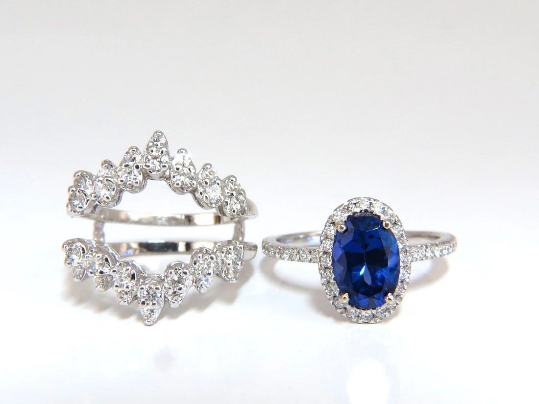 3.07ct Natural Tanzanite Diamond ring + Insert Jacket Ring 14kt gold - 5