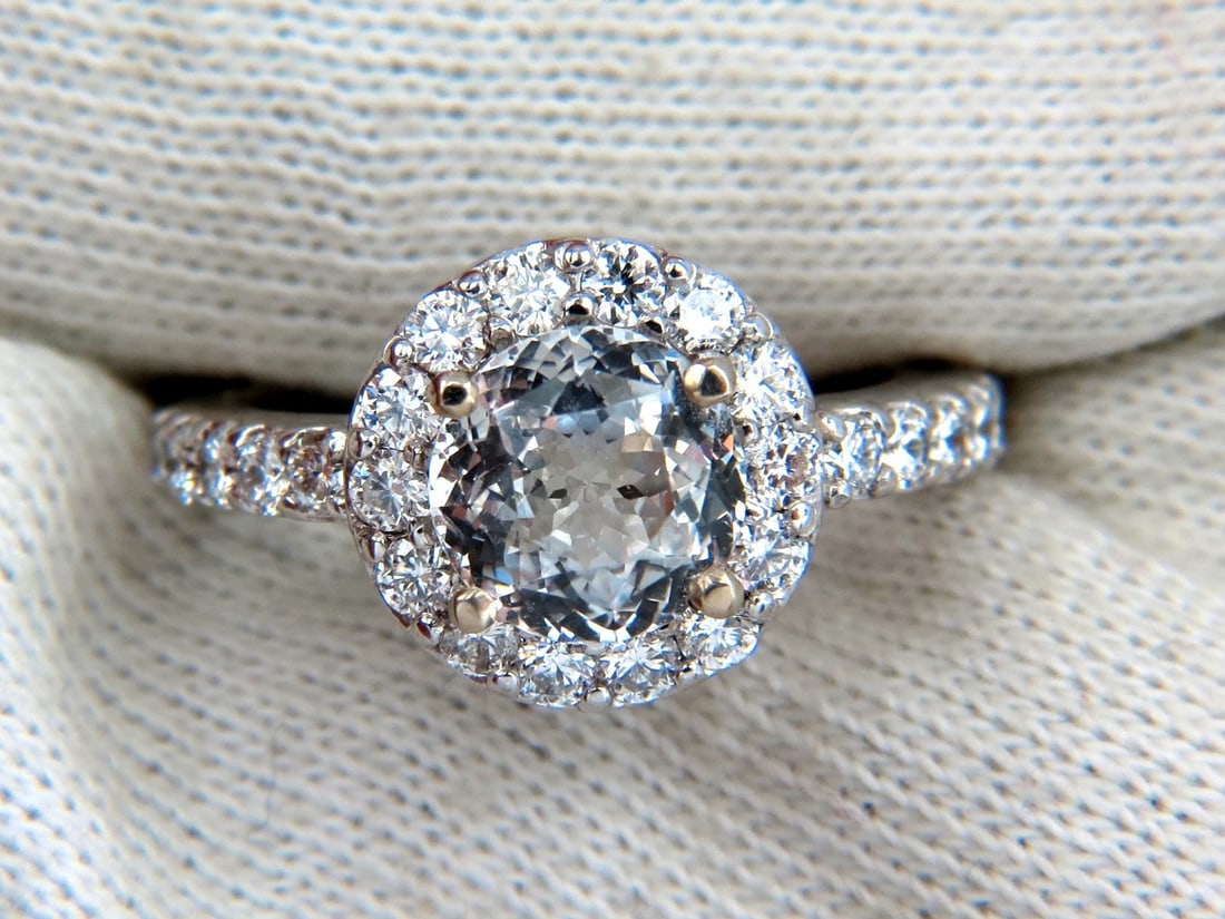 GIA Certified 3.28ct natural white sapphire diamonds ring 14kt halo prime - 6