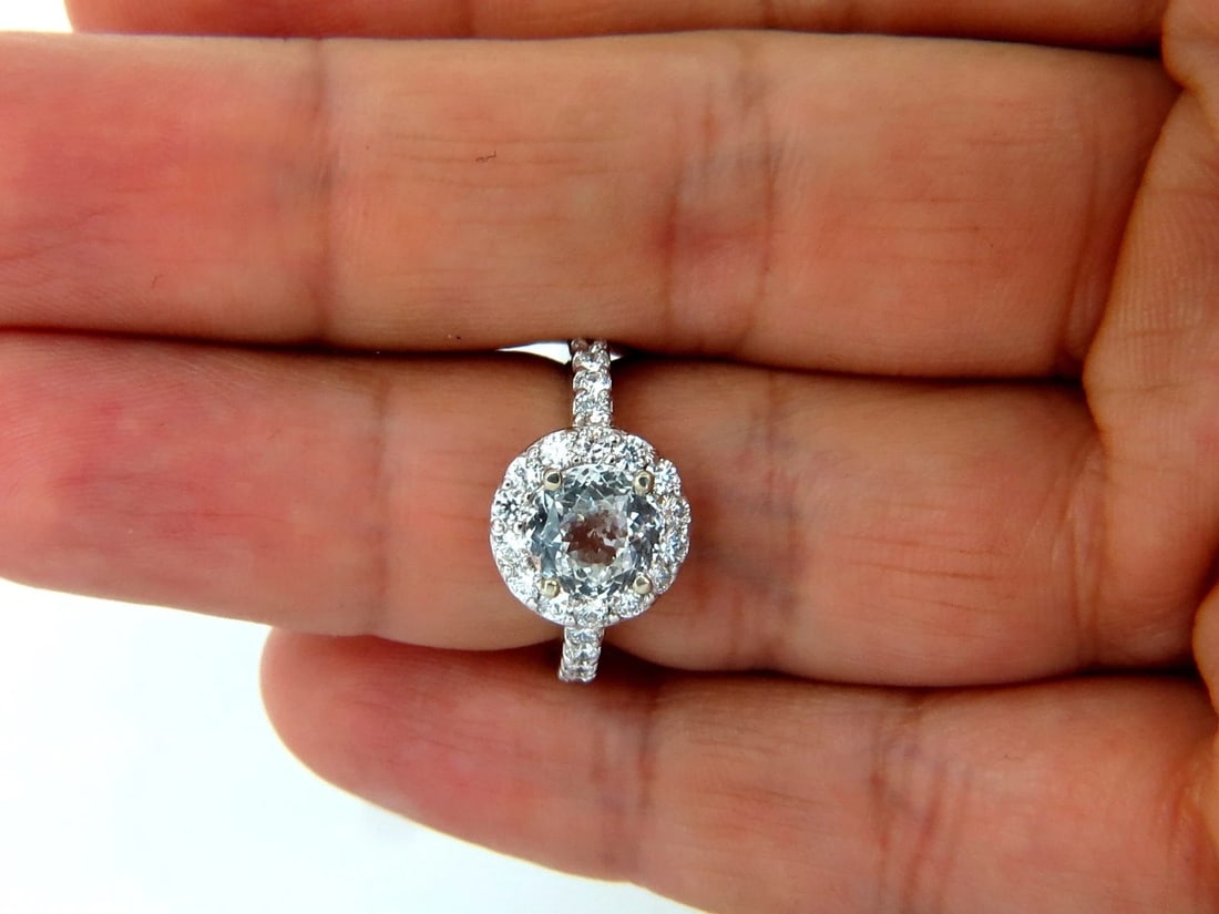 GIA Certified 3.28ct natural white sapphire diamonds ring 14kt halo prime - 8