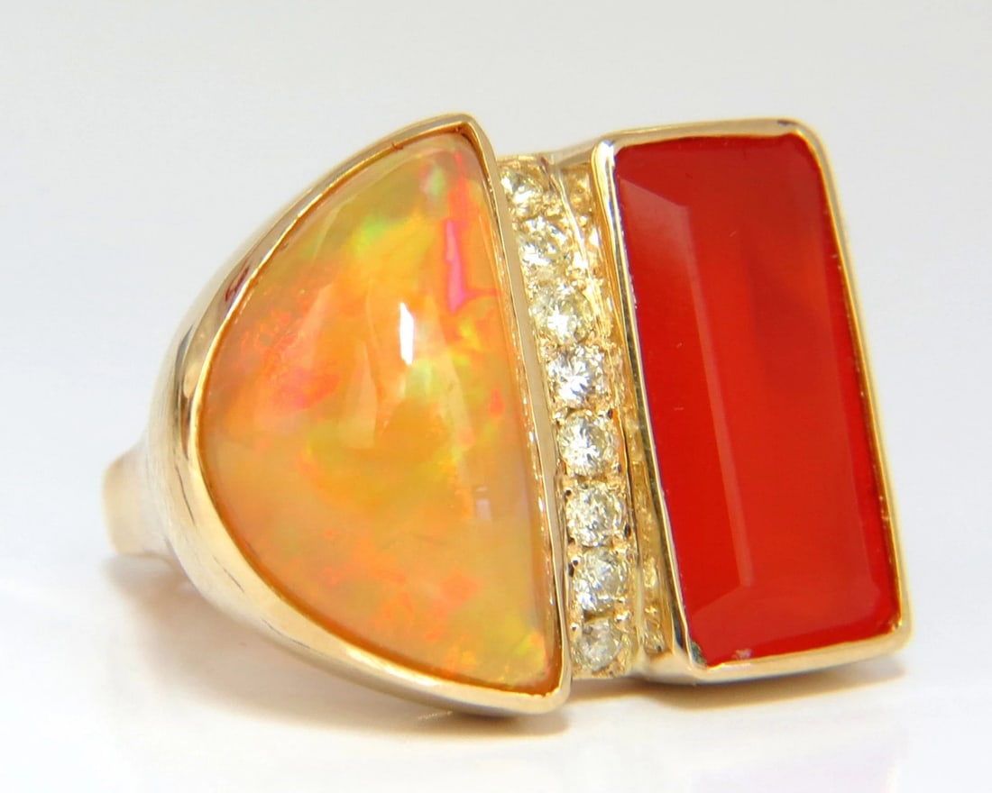 17.44ct Natural Opal & Garnet Diamonds ring 14kt Deco Prime: Title: 17.44ct Natural Opal & Garnet Diamonds ring 14kt Deco Prime Description: MAGNIFICENT JEWELS 8.45ct Natural Opal Ring Cabochon, Ethiopian Prime. Brilliant threads of orange, greens, blues and so