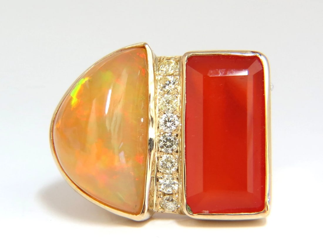 17.44ct Natural Opal & Garnet Diamonds ring 14kt Deco Prime - 2