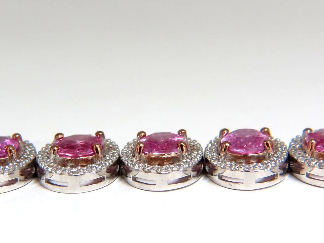 27.47ct natural Vivid Pink Sapphire diamond bracelet 14kt g/vs pink halo - 4