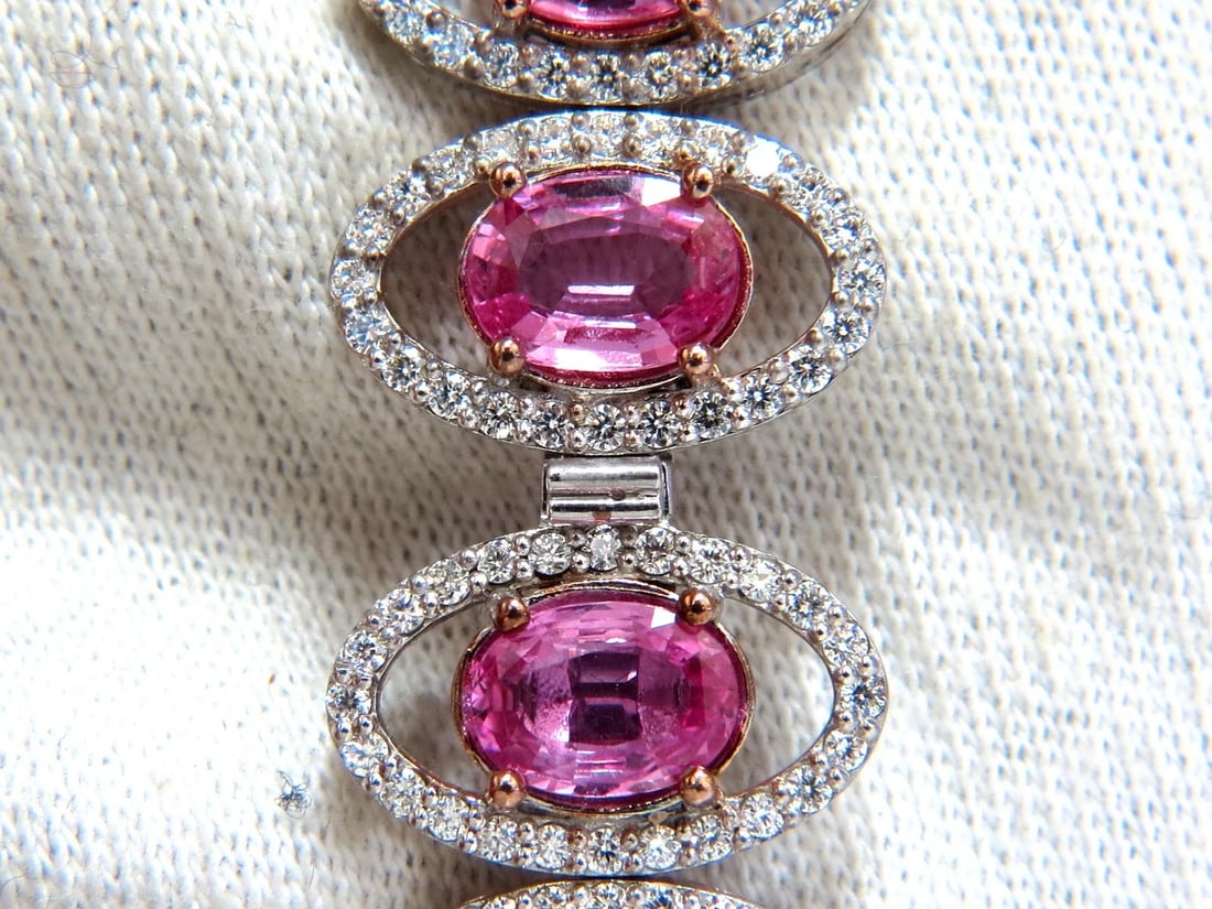 27.47ct natural Vivid Pink Sapphire diamond bracelet 14kt g/vs pink halo - 5