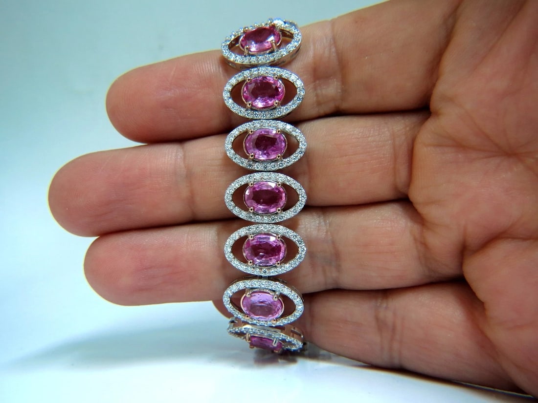 27.47ct natural Vivid Pink Sapphire diamond bracelet 14kt g/vs pink halo - 6