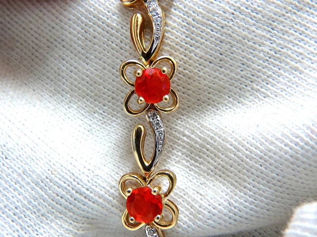 5.36ct natural Mexican Opal Diamond Bracelet 14kt gold clover - 2