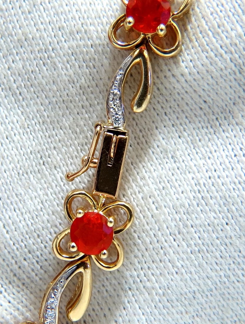 5.36ct natural Mexican Opal Diamond Bracelet 14kt gold clover - 5