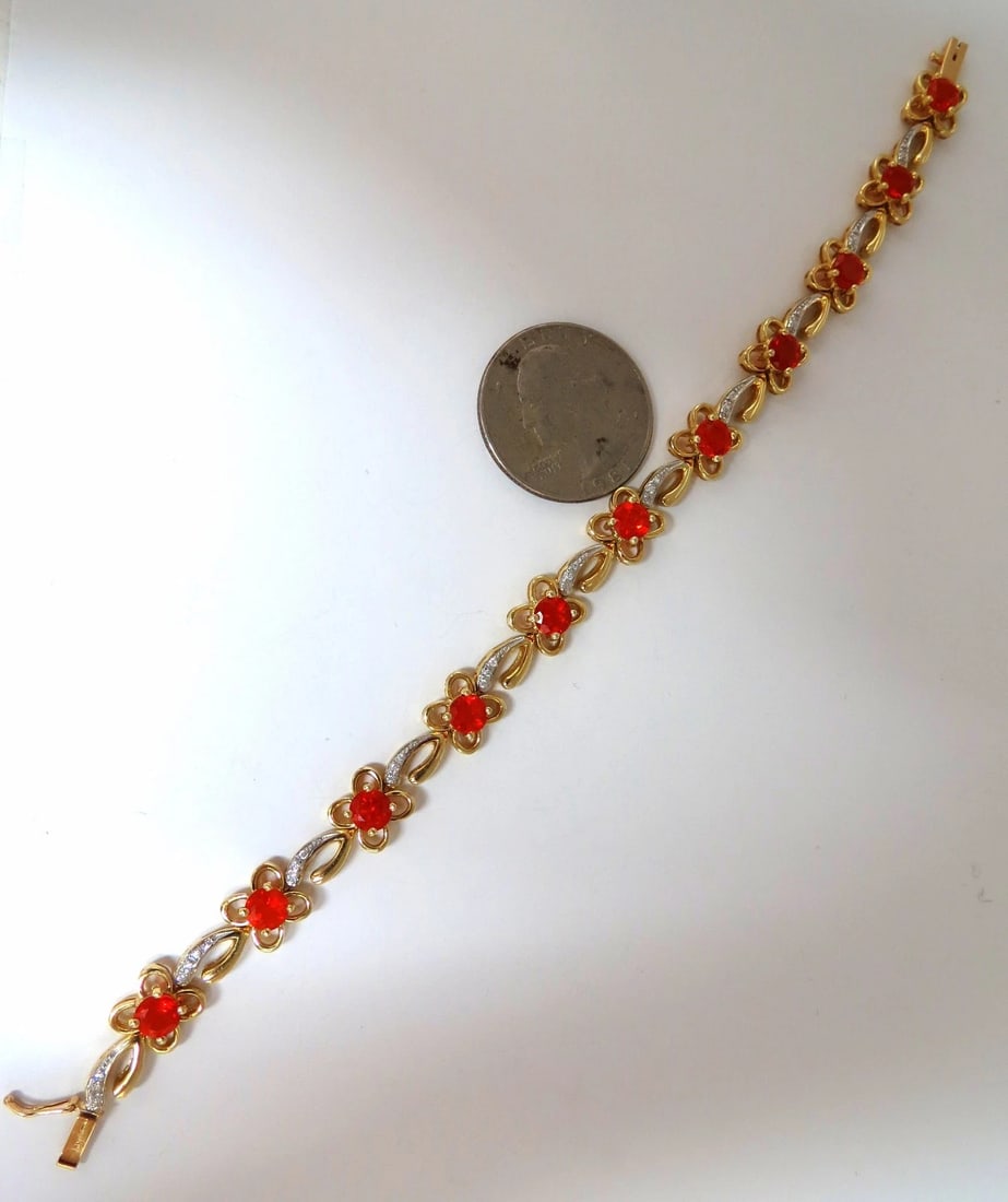 5.36ct natural Mexican Opal Diamond Bracelet 14kt gold clover - 6
