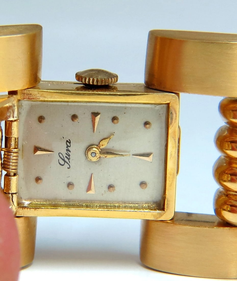 Estate LUVA 14kt gold watch ladies cuff bracelet - 2