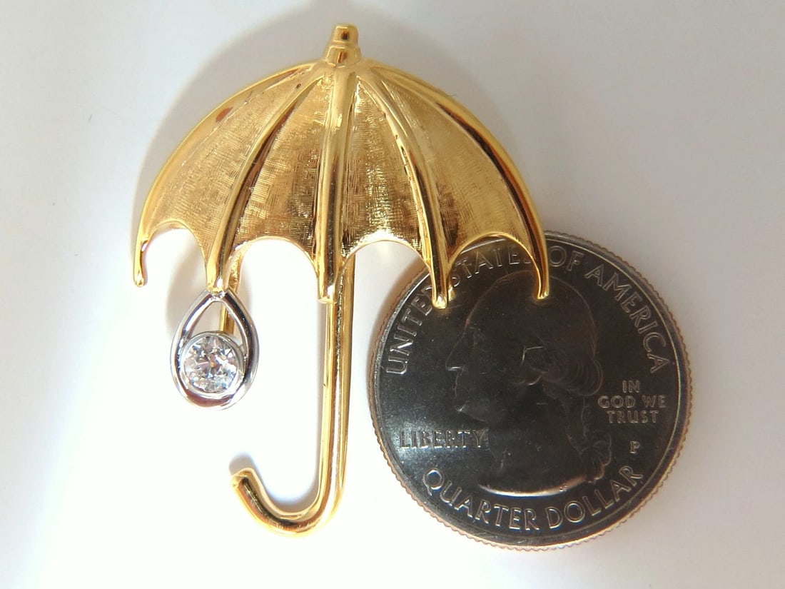 .50ct Diamond Umbrella brooch pin 14kt & Rain Drop - 2