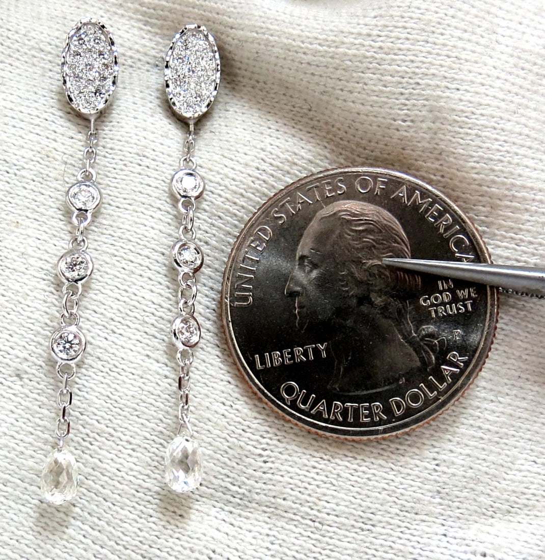 1.64ct Natural Briolette Diamonds Dangle Earrings 14kt - 3