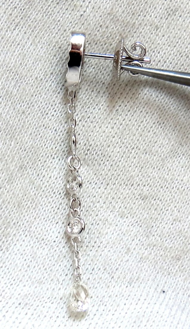 1.64ct Natural Briolette Diamonds Dangle Earrings 14kt - 4
