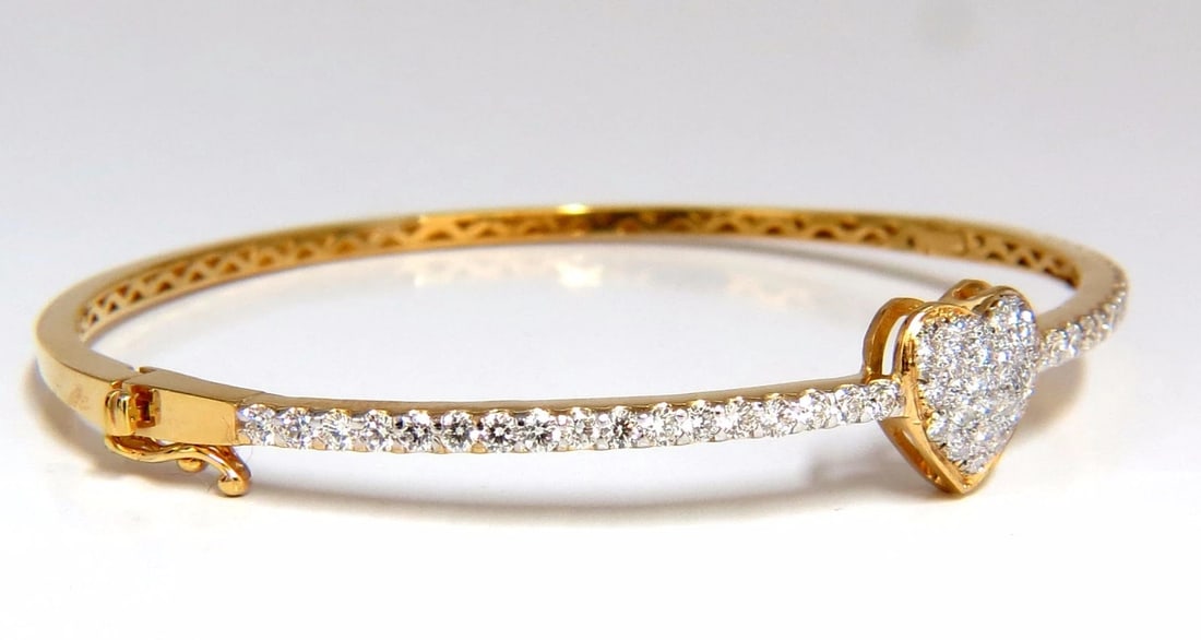 diamonds heart bangle bracelet 1.30ct g/vs 14kt - 3