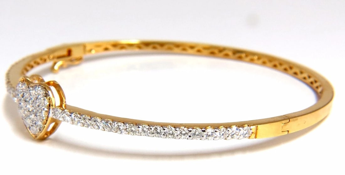 diamonds heart bangle bracelet 1.30ct g/vs 14kt - 4