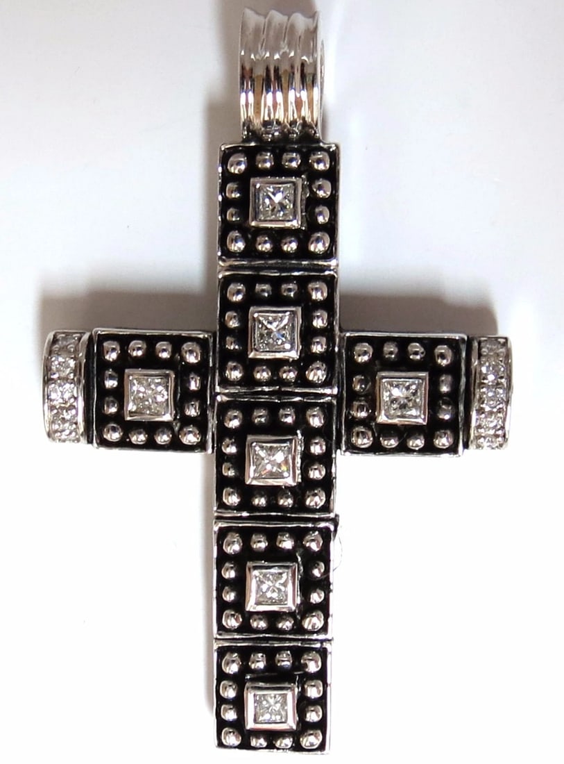 1.00CT NATURAL DIAMONDS GOTHIC CROSS PENDANT +: Title: 1.00CT NATURAL DIAMONDS GOTHIC CROSS PENDANT + Description: ONLY MAGNIFICENT JEWELS GOTHIC REVIVAL CROSS (7) princess cut diamonds 10 small round set diamonds on 2 sides All Totaling 1.00ct. Di