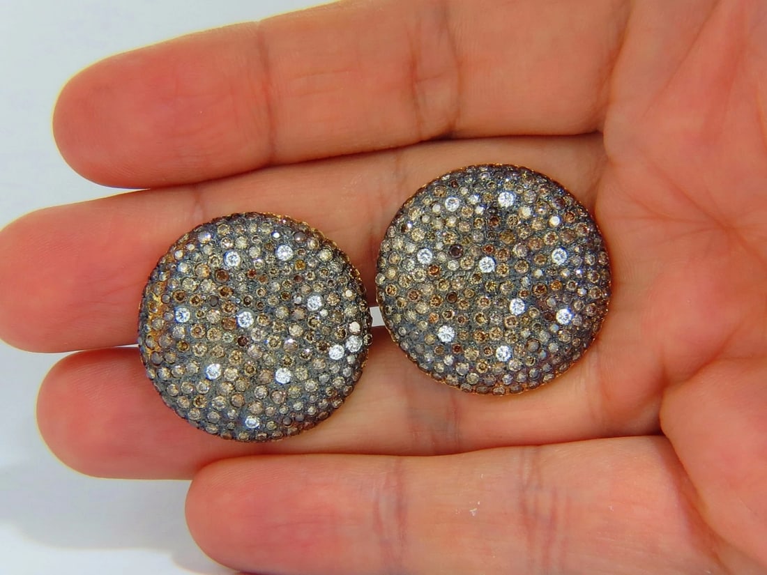 6.00ct natural fancy color diamonds bead set earrings 18kt - 7