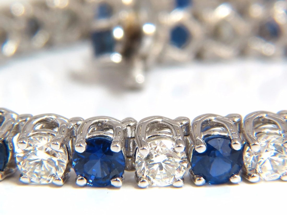 14.35ct natural Vivid royal blue round sapphires diamond bracelet 14kt tennis - 2